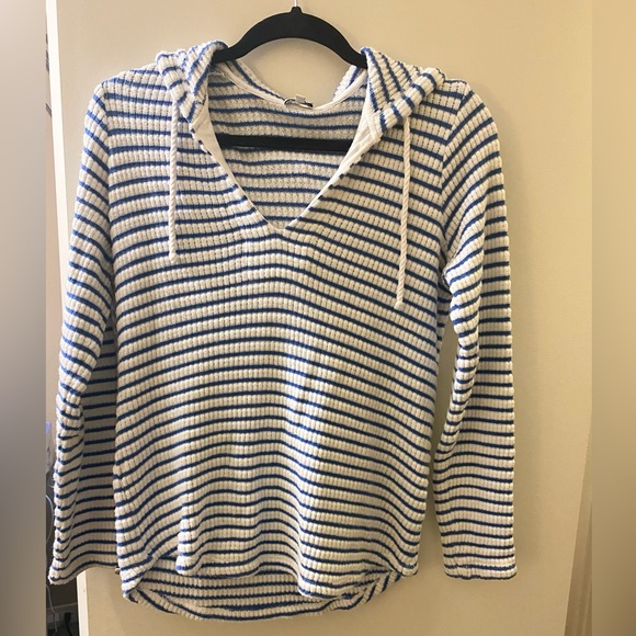 Splendid Blue and White Striped Hooded Pullover-Size XS - Picture 2 of 3
